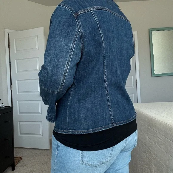 Chico's Blue Jean Jacket with Lace Sleeves - Picture 3 of 11